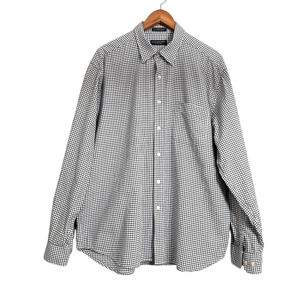 LYLE & SCOTT Scoptland‎ Men's Cotton Button Down Shirt XL White Black Checkered